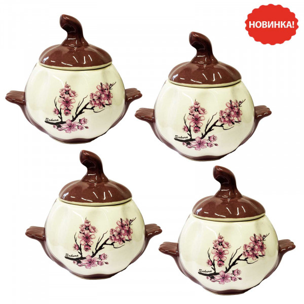 Keramiktopf "Sakura" mit Griffen, 750 ml, Set aus 4 St.