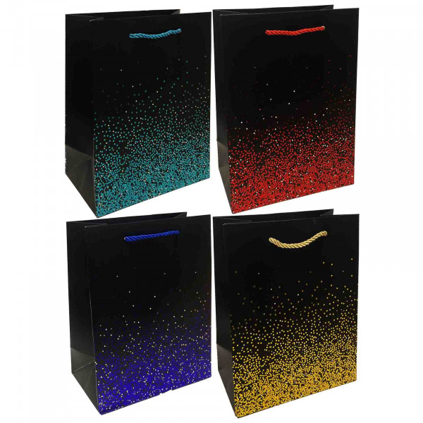 Geschenktasche-Set "Farbige Punkte auf Schwarz", S, 18x23 cm