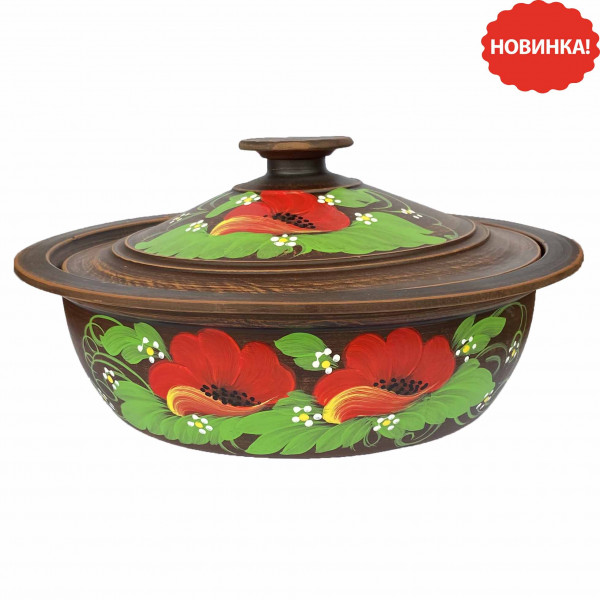 Keramiktopf, Roter Ton, matt, 3 L "Mohnblumen" (45157)