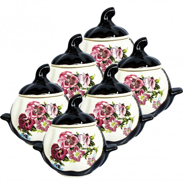 Keramiktopf "Stiefmütterchen" mit Griffen, 750 ml, Set aus 6 St.