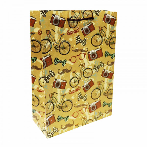 Geschenktasche "Craft", "Mit Fahrrädern", M, 26x33 cm
