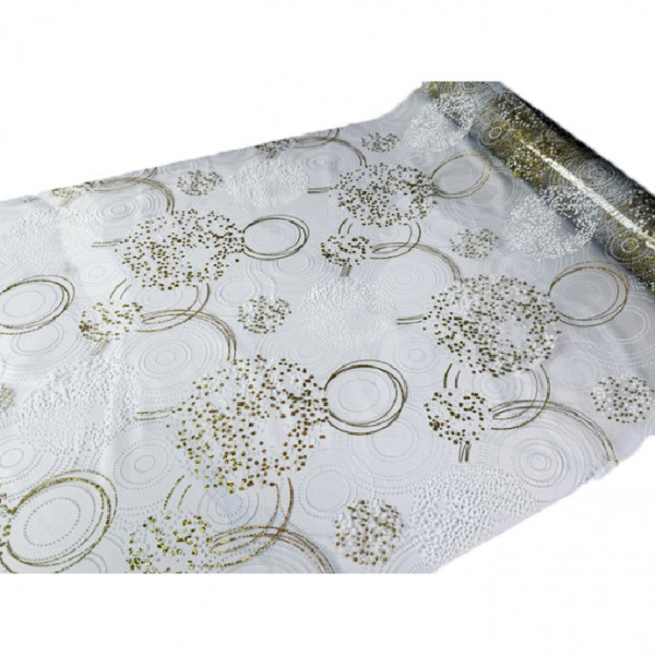 Tischdecke PVC "3D", 100cm/10m, Goldene Kreise und Punkte, (6099)