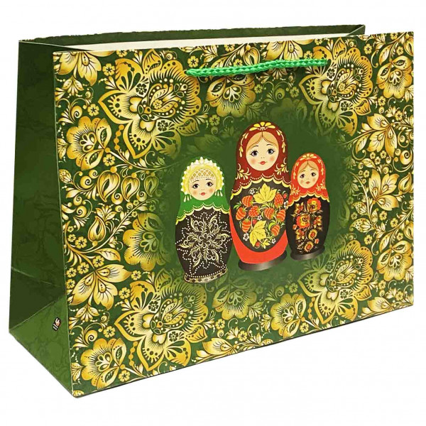 Geschenktasche "3 Matroschki, grün", S, 23x18 cm