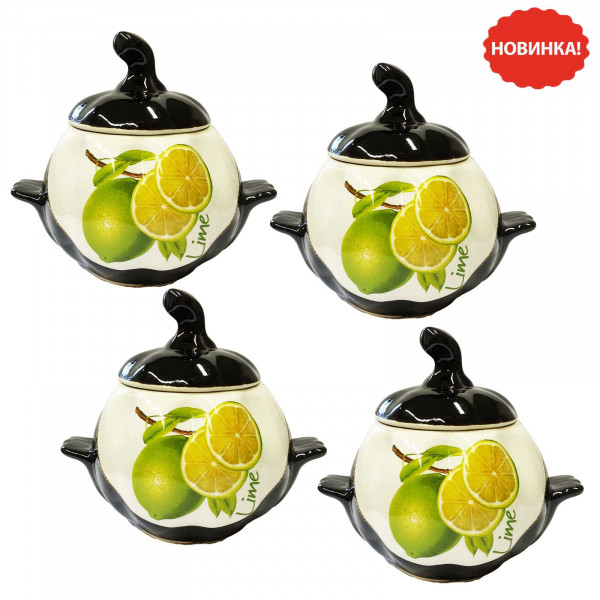 Keramiktopf "Limette" mit Griffen, 750 ml, Set aus 4 St.