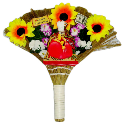 Glücksbringer Besen "Obereg", mit Blumen, 25-27 cm