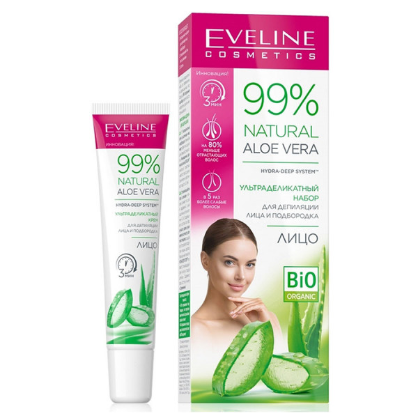 99 % natürliches Aloe Vera-Set zur Enthaarung von Gesicht und Kinn + beruhigendes Gel nach der Entha