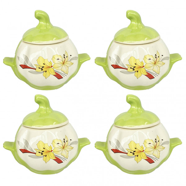 Keramiktopf "Lilien" mit Griffen, 750 ml, Set aus 4 St. (hellgrün)