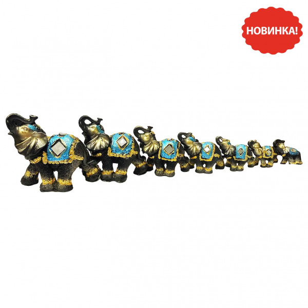 Figurenset "7 Elefanten", schwarz, Keramik, 12-4 cm
