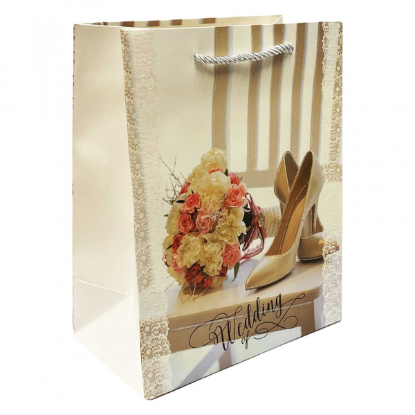 Geschenktasche, "Wedding", "Schuhe und Blumenstrauß", L, 44x32 cm