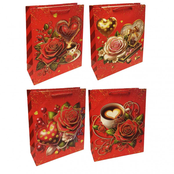 Geschenktasche-Set "Herzen und Rosen" M, 22x31 cm