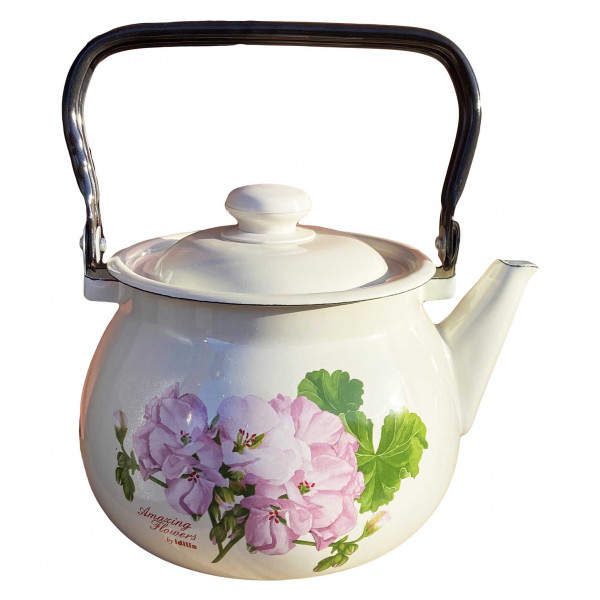 Teekanne, emailliert, 2,5 L "Pelargonie", sphärisch