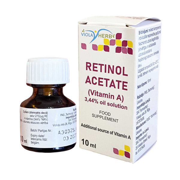 "Viola Herb" Retinol Acetate (Vitamin A), 3,44% Öl Lösung, 10 ml
