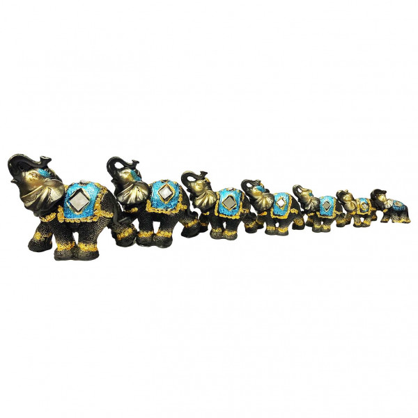 Figurenset "7 Elefanten", schwarz, Keramik, 12-4 cm