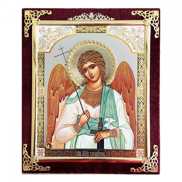 Икона в бархате, Ангел Хранитель, 15х18 см