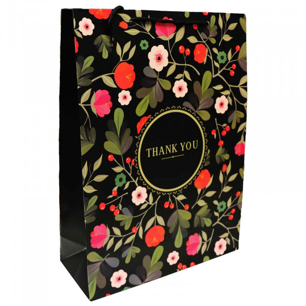 Geschenktasche "Thank you", Schwarz L, 44x32 cm