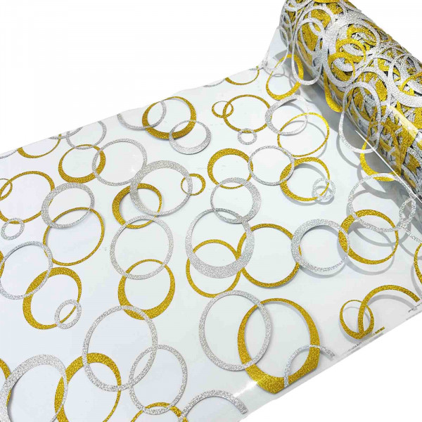 Tischdecke PVC "3D", goldene und silberne Kreise, 80cm/10m (4374)