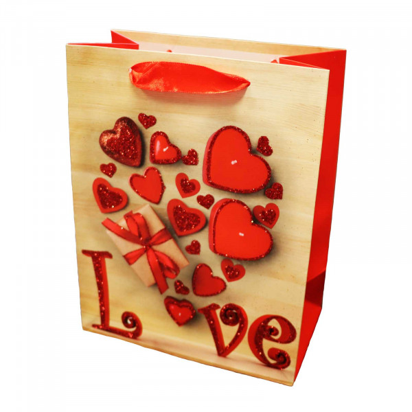 Geschenktasche "Love und viele Herzen", S, 23x18 cm