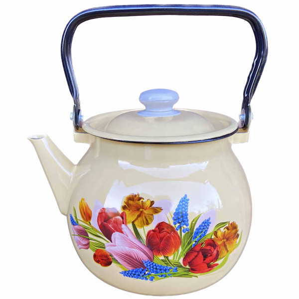 Teekanne, emailliert, 3,5 L "Blumenstrauß", Gelb, sphärisch