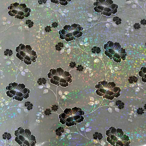 Tischdecke PVC "3D", schwarze Blumen, 90cm/15m