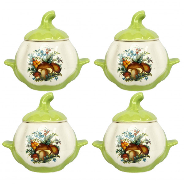 Keramiktopf "Pilze" mit Griffen, 750 ml, Set aus 4 St. (grün)