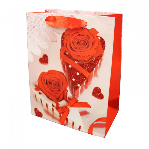 Geschenktasche "Rosen mit Herzen", L, 44x32 cm