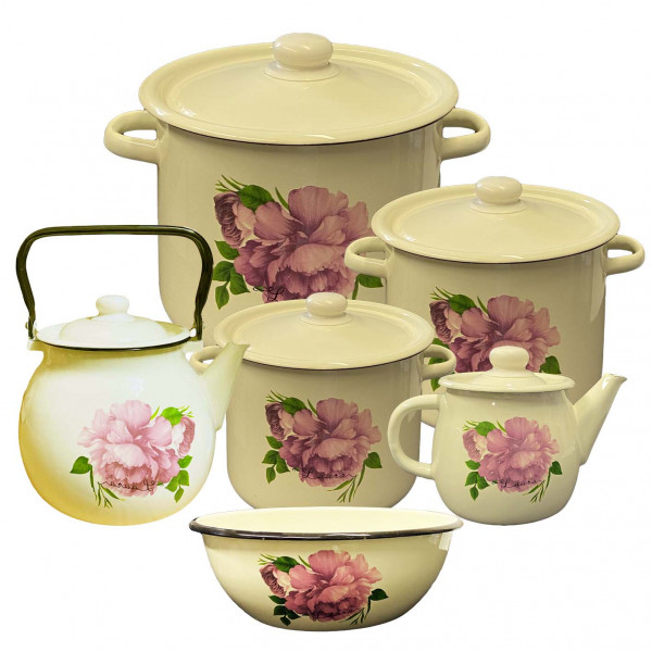 Emaillierten Set "Laura", Kochtöpfen 2,3,4.5 L, Teekannen 1, 3.5 L, Schüssel 4L