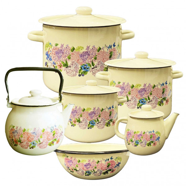 Emaillierten Set "Anabel", Kochtöpfen 2,3,4.5 L, Teekannen 1, 3.5 L, Schüssel 4L