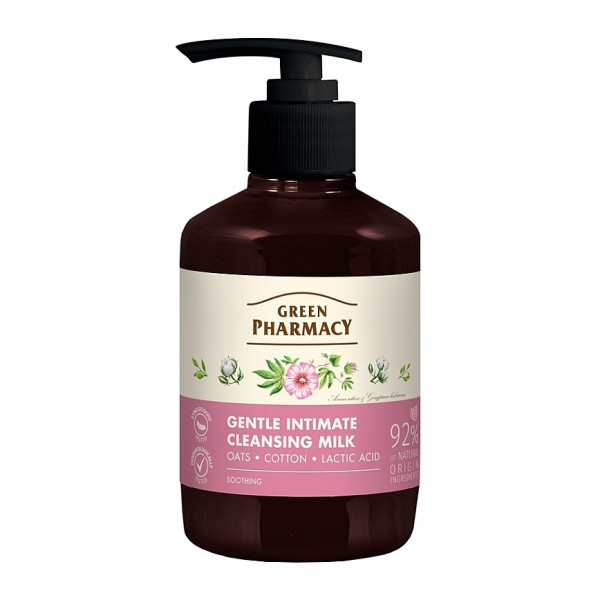 "Green Pharmacy" Sanfte Reinigungsmilch für Intimhygiene (Hafer, Baumwolle, Milchsäure), 370 ml
