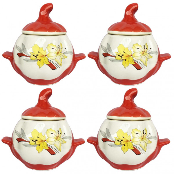 Keramiktopf "Lilien" mit Griffen, 750 ml, Set aus 4 St. (orangenen)