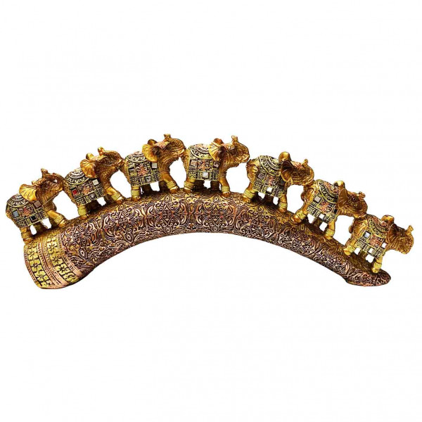 Keramikfiguren "7 Elefanten auf einem Stoßzahn", Bronze mit Spiegeln, 30х12 cm