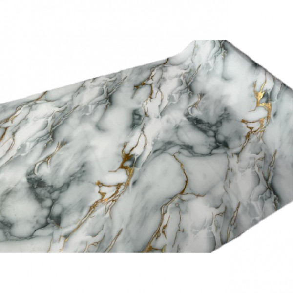 Tischdecke PVC "3D", 120cm/10m, Grauer Marmor mit Gold und Grün, (MB-61)