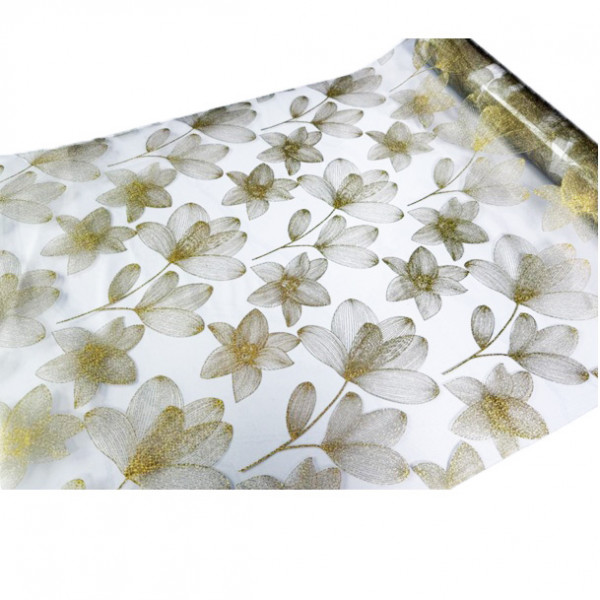 Tischdecke PVC "3D", goldene Blumen, 80cm/10m (5050)