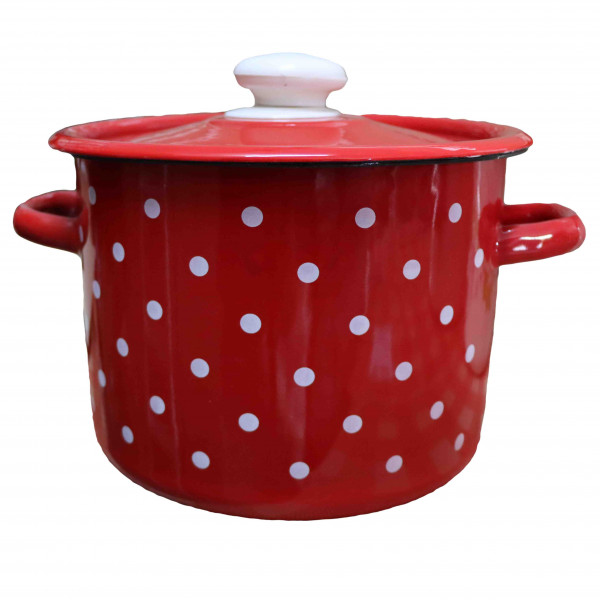 Topf, emailliert "Rote Polka", 4,5 L