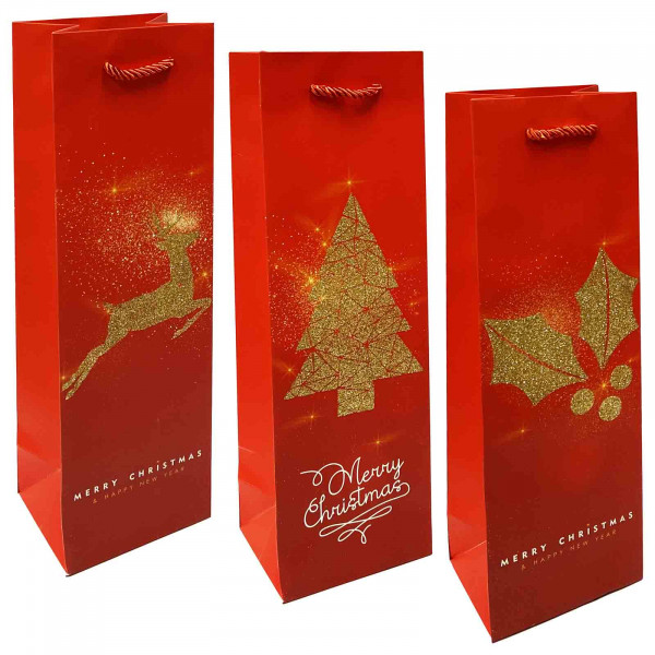 Geschenktasche Set für Wein/Sekt " Mix Weihnachten rot", 35x12 cm