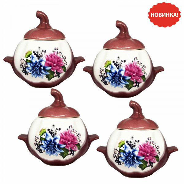 Keramiktopf "Blumen mit Beeren" braun mit Griffen, 750 ml, Set aus 4 St.