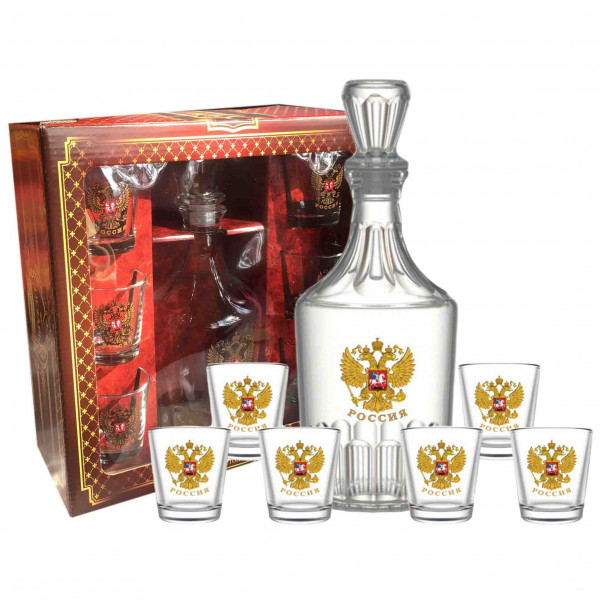 Set Wodkagläser mit Karaffe Caesar aus 6 St., 50 ml, "Wappen von Russland"
