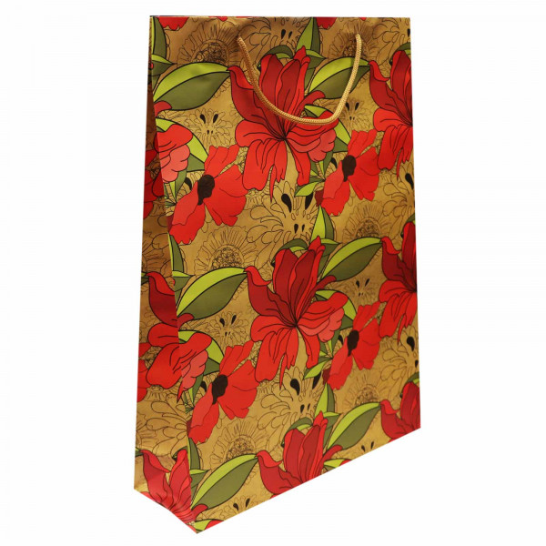 Geschenktasche "Craft", "Rote Blumen", L, 44x32 cm