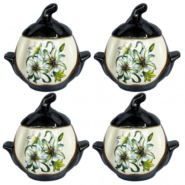 Keramiktopf "Lilien" mit Griffen, 750 ml, Set aus 4 St.