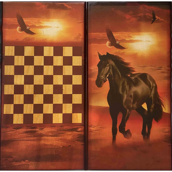 Backgammon "Pferd", aus Holz, 600x600 mm