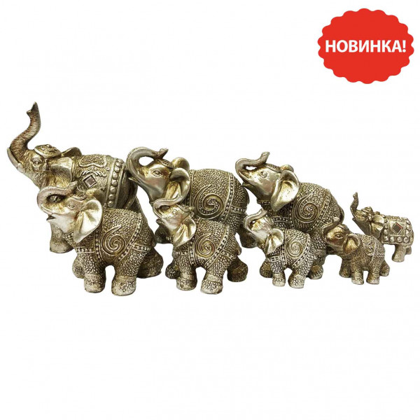 Figurenset "7 Elefanten", Silbern, Keramik, 12-4 cm