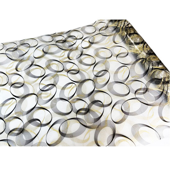 Tischdecke PVC "3D", 120cm/10m, Goldene und schwarze Ovale, (6063)