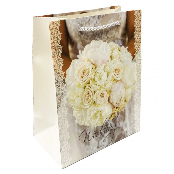 Geschenktasche, "Wedding" "Weiße Rosen", S, 23x18cm