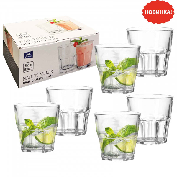 Set aus 6 Gläsern, "Wаsser/Saft", 355 ml (BM2012-6)