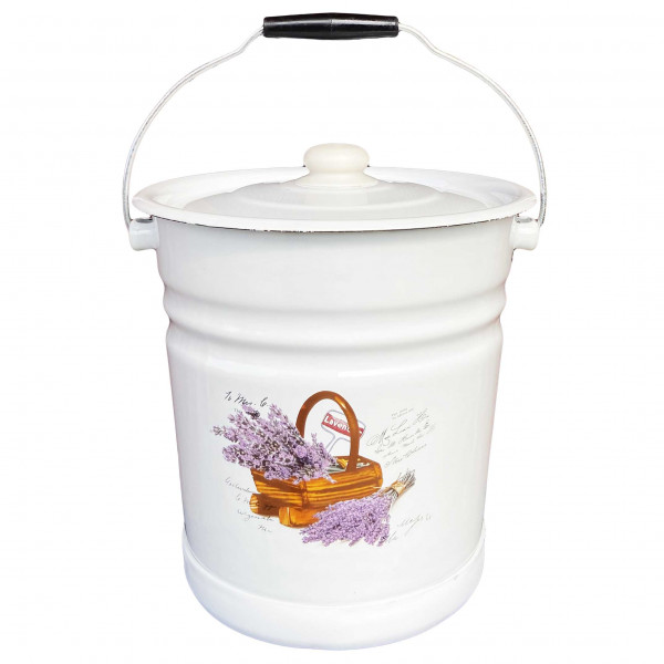 Eimer mit Deckel und Stand "Lavendel Korb", 12 L, emailliert konisch