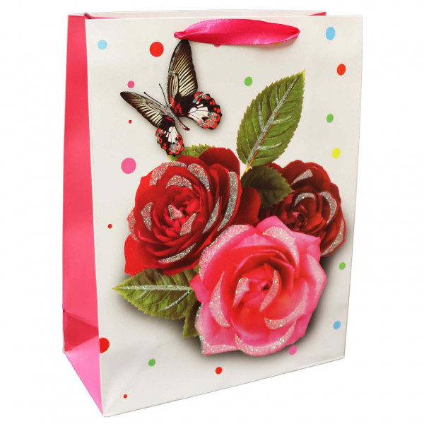 Geschenktasche "Schmetterlinge mit Rosen", S, 18x23 cm