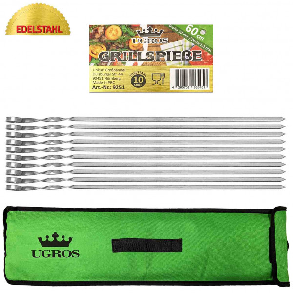 Grillspiesse mit der Tasche 10 St. - 60cm х 1cm x 1,5 mm