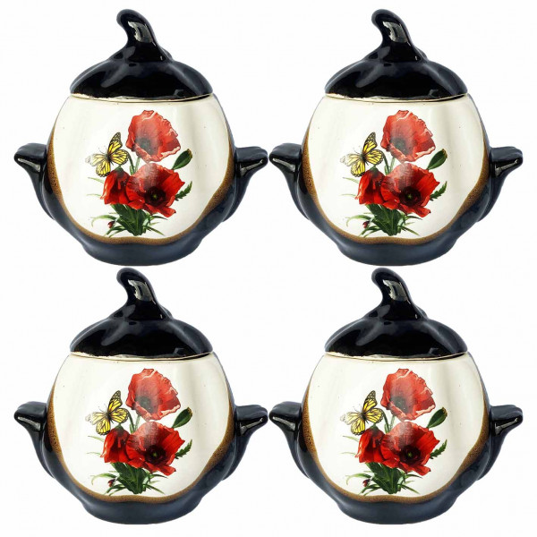Keramiktopf "Mohnblumen" mit Griffen, 750 ml, Set aus 4 St.