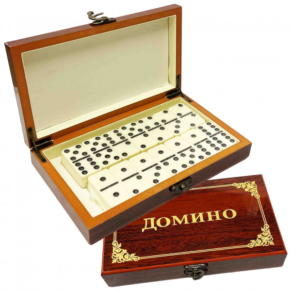 Brettspiel "Domino" in lackierten Braunbox