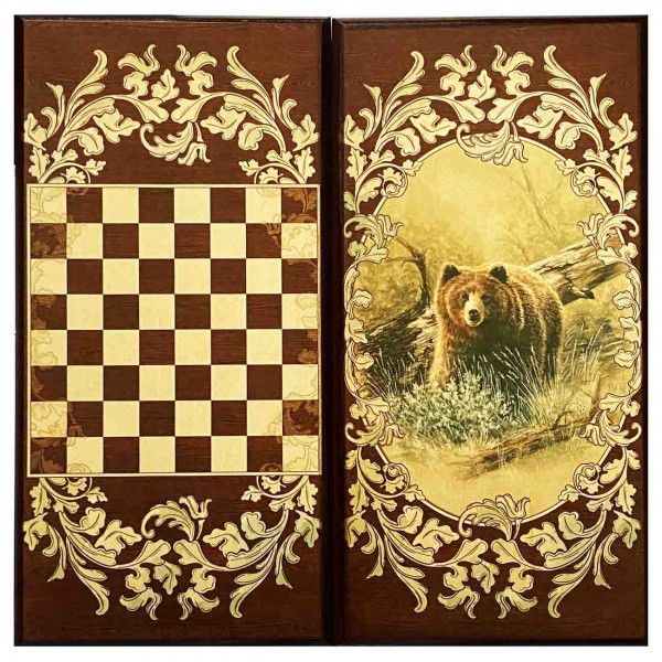 Backgammon "Bär", aus Holz, 500x500 mm