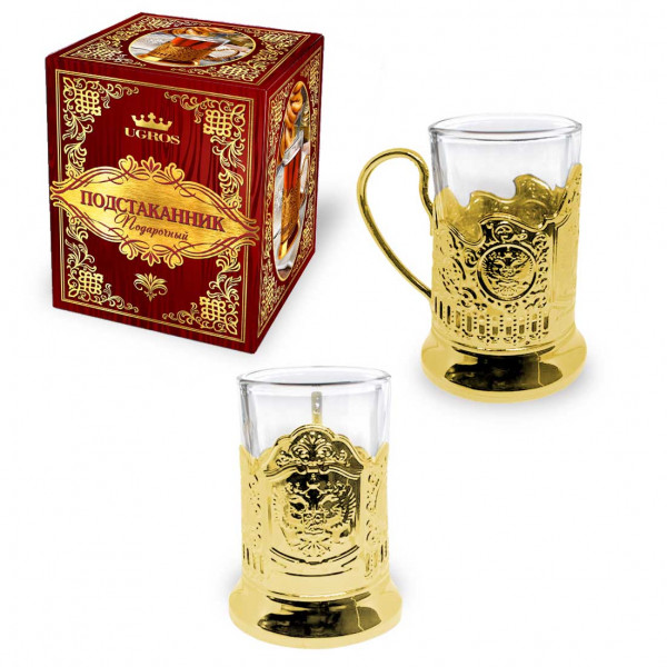 Glasshalter mit Glass 200ml, Goldfarbe, "Russland"